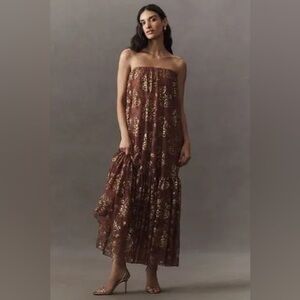 Helsi Cara Strapless Lace Dress in Mauve and Gold. Sz M